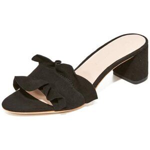 Loeffler Randall Vera Ruffle Block Heel Slide Sandals Mule in Black